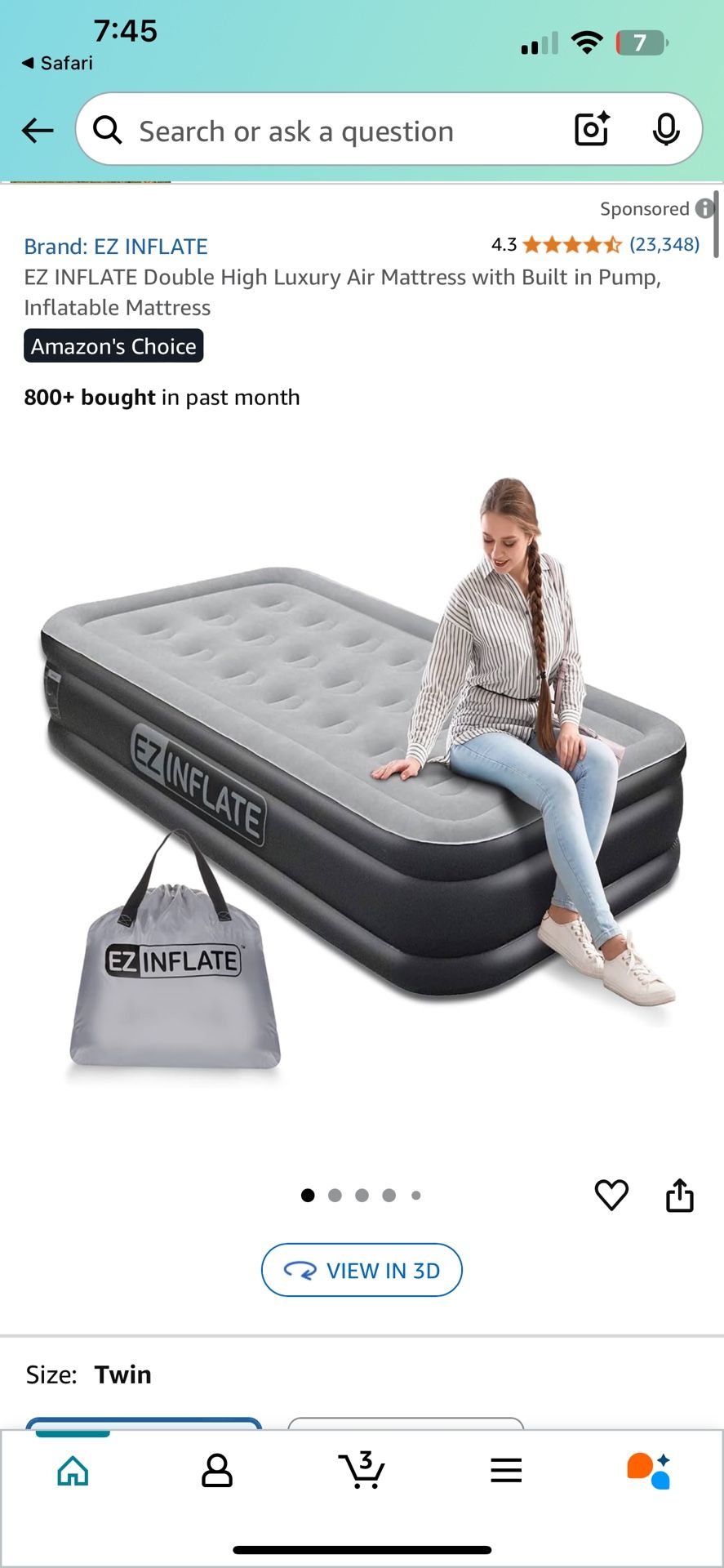 Twin Automatic Electric Inflatable Bed