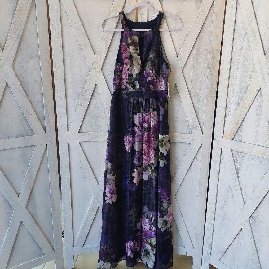 Halter Maxi Purple Floral Dress