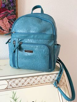 MultiSac Adele Blue Embossed Flowers Backpack Purse