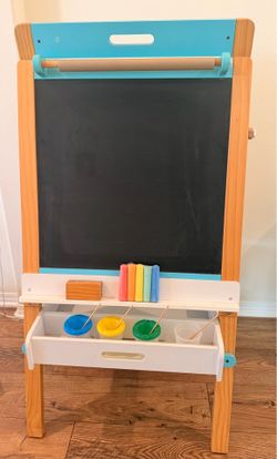 Kids Creative Easel - Magnetic Dry Erase Board, Chalkboard, and Paper Roll for Drawing and Painting