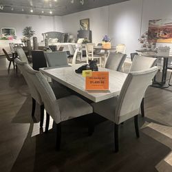 Black 7PC Marble Dining Table Set