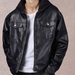 Men’s size medium Brand New Faux leatheri Jacket with hoodie