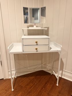 Vanity Desk with Mirror and Lights, 28.4''W Small Makeup Vanity Table