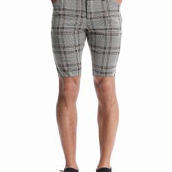 Men's Summer Plaid Gery Shorts Slim Fit Flat Front Business Chino Short Pants Fashion Menswear Natural Comfy