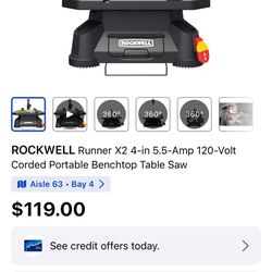 ROCKWELL Runner X2 4-in 5.5-Amp 120-Volt Corded Portable Benchtop Table Saw