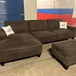 Brown Velvet Chaise Sectional w/ Huge Storage Ottoman  *Same Day Delivery Available!*