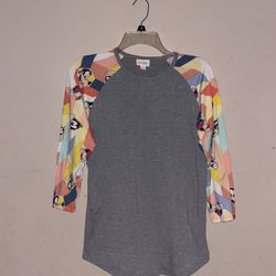 Lularoe 3/4 Baseball Tee With Multicolor Disney Sleeves