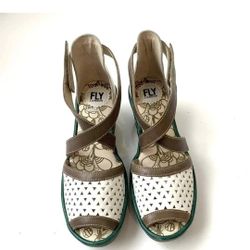 FLY London white perforated wedge Sandal, 40/9.5