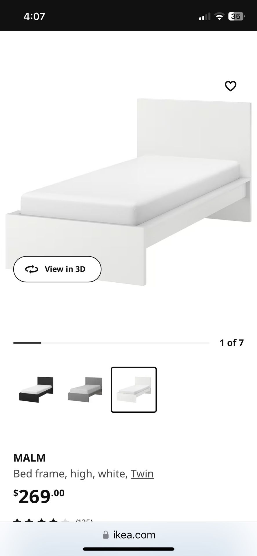 Twin White Malm Bed Frame