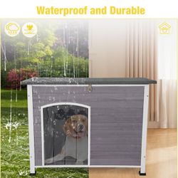 😀 Insulated Wooden Dog Kennel Dog House with PVC Curtain and Removable Floor for Easy Cleaning (Large) 