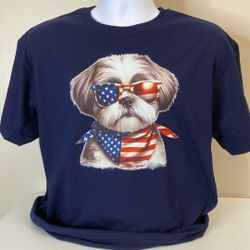 Dog American Flag Design T-Shirt, New,Jerzees 50-50,( Item 357)