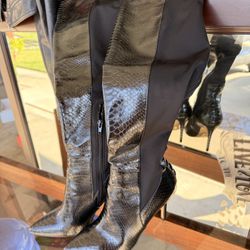 ALDO Faux Snakeskin Over-the-Knee Boots - Black Black Thigh High Boots 