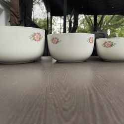 VTG HALL'S "PINK ROSE" PATTERN #658 3 NESTING-MIXING PORCELAIN BOWL SET-U.S.A.