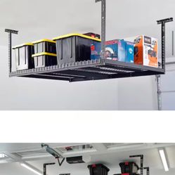 97.5 in. W x 43.75 in. H x 32 in. D Adjustable Height Metal Heavy-Duty Overhead Garage Storage Rack in white