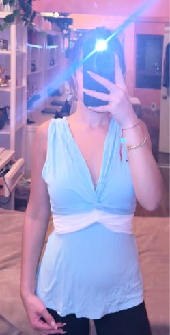 Bebe Light Blue & White Twist-Waist V-Neck Tank size M