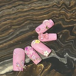 Pink Shimmer Acrylic Press On Nails