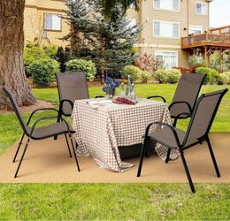 Set of 4 Patio Chairs, Outdoor Stackable Dining Chairs w/Armrests
