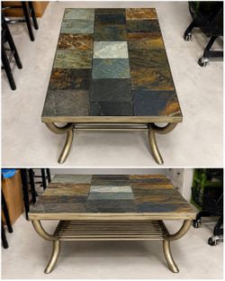 Rustic Slate Tile Coffee Table w/ Metal Base