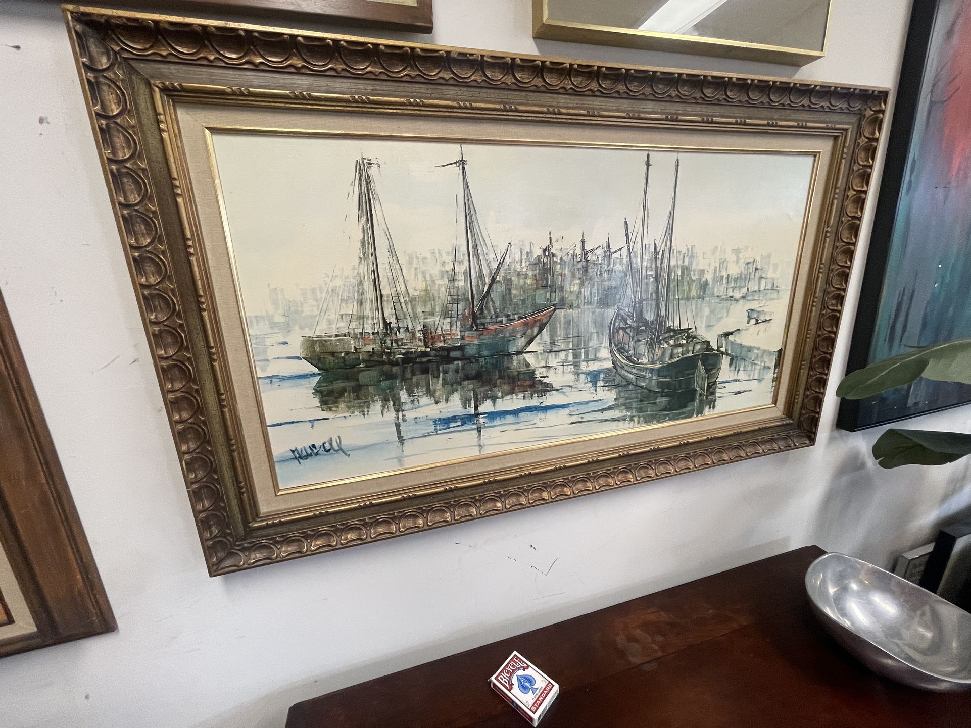 Vintage Mid Century Modern Boat Painting