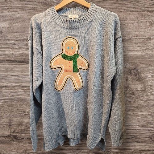 Gingerbread Gray Sweater, Adult Sizes XS-2XL