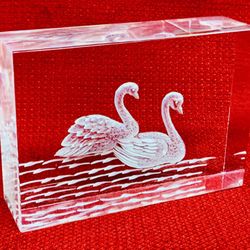 Laser Cut Acrylic 2-Swans Decorative Paperweight 3 1/2”x 2 1/2”