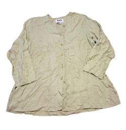Flax Green Button Down Shirt Womens Small Linen Summer Spring Lagenlook Capsule
