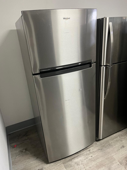 Whirlpool Top Freezer Fridge – Stainless, 30" wide, clean