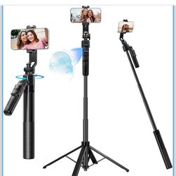 69" Auto Tracking Phone Tripod with Remote, Gesture Control, Detachable Ring Light, Aluminum Tripod Stand, 360° Adjustable Head for iPhone, Android, C