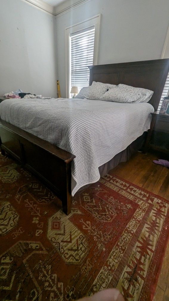 Solid Wood queen Bed Frame & Bedside Tables