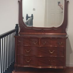 Vintage Wooden Dresser with Mirror