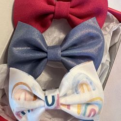 Set of 3 Hair Bows Girls Accessories Clips Fabric Toddlers Summer Pink Rainbow