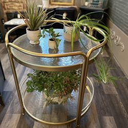 Large Round Gold & Glass Patio Plant Stand 