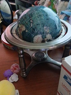 Semi precious stone World globe with compass and tilting action