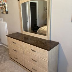 Dresser and mirror, nightstand and lamp