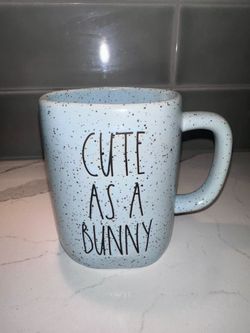 Rae Dunn CUTE AS A BUNNY Speckled Blue Ceramic Mug Easter