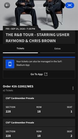 Usher & Chris Brown R&B Tour Tickets x2