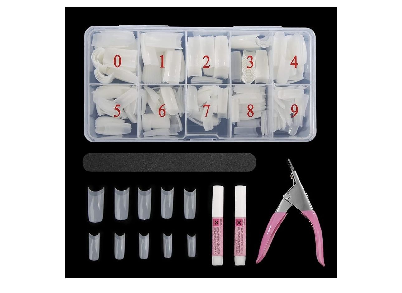 NEW Natural Nail Fake Nails French Tips Half-cover False Nails with Glue, a Nail File, a Nail Clipper, 500 pieces