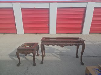 Carved Wood Glass Top Coffee Table and End Table Set