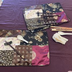 Oriental Placemat Setting Chopsticks Soup Spoons