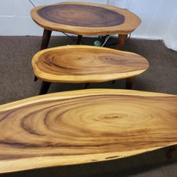 Monkey Pod Coffee Table With 2 End Tables 