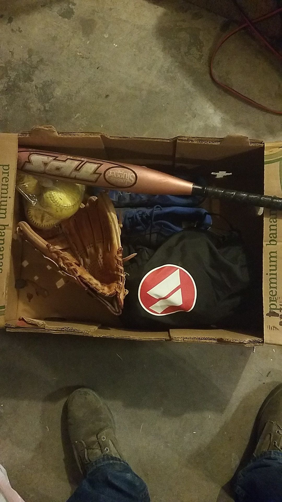 Softball glove bat balls and cleats