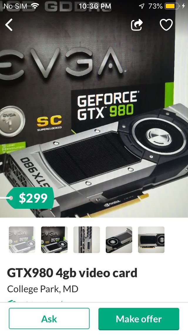 Nvidia GTX founders edition 980 graphics card