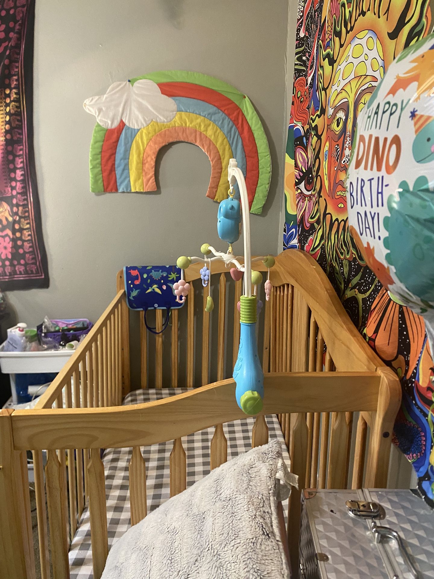 Wooden Baby Crib With Sliding Drawers Underneath