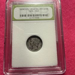 1941 Mercury Silver Dime in protective slab