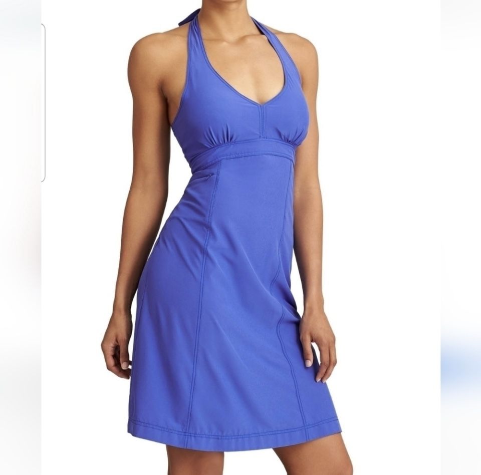 Athleta Women’s Size 6 Caspian Blue Pack Everywhere Halter Athletic Midi Sun Dress Summer