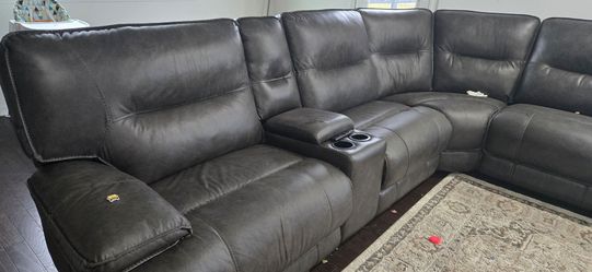 Gray Leather Sectional Reclining Sofa