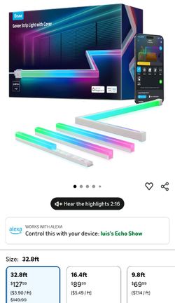 Govee RGBIC LED Strip Lights 32.8ft And 16.4ft  with Covers, Smart Lights Work with Alexa and Google Assistant, LED Diffuser Channel with LED Lights 