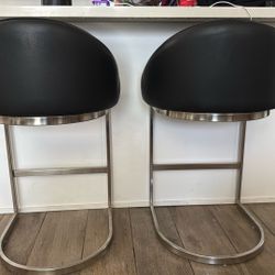 BLACK LEATHER COUNTER SIZE BAR STOOL (SET 2)