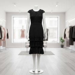 Black Lace Tiered Midi Dress