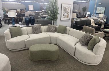 Pottery barn chenille sectional couch with swivel chairs
